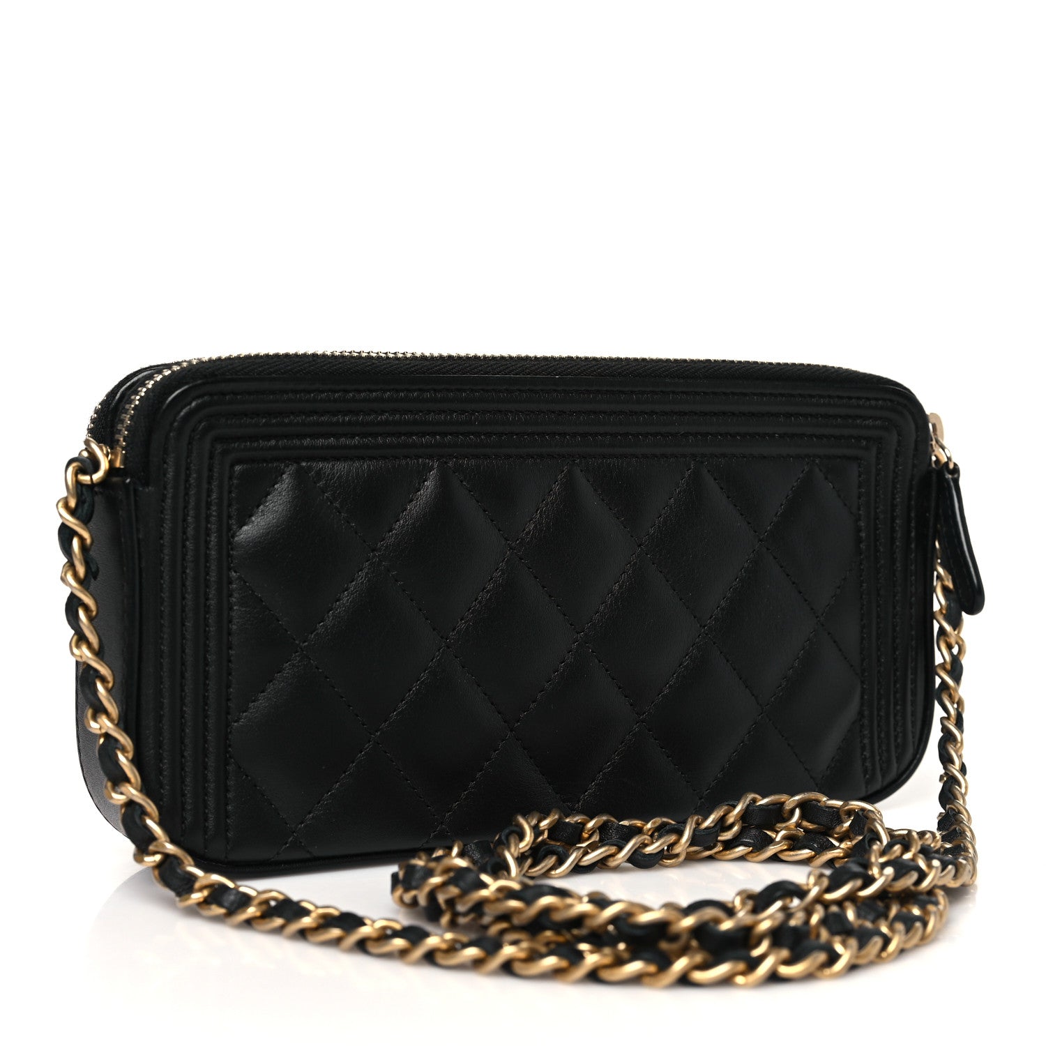 Chanel Lambskin Quilted Small Boy Clutch With Chain Black 3 of 12