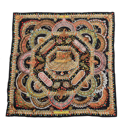 Hermes Silk Parures Des Maharajas Scarf 90 Black Jaune Corail 1 of 3
