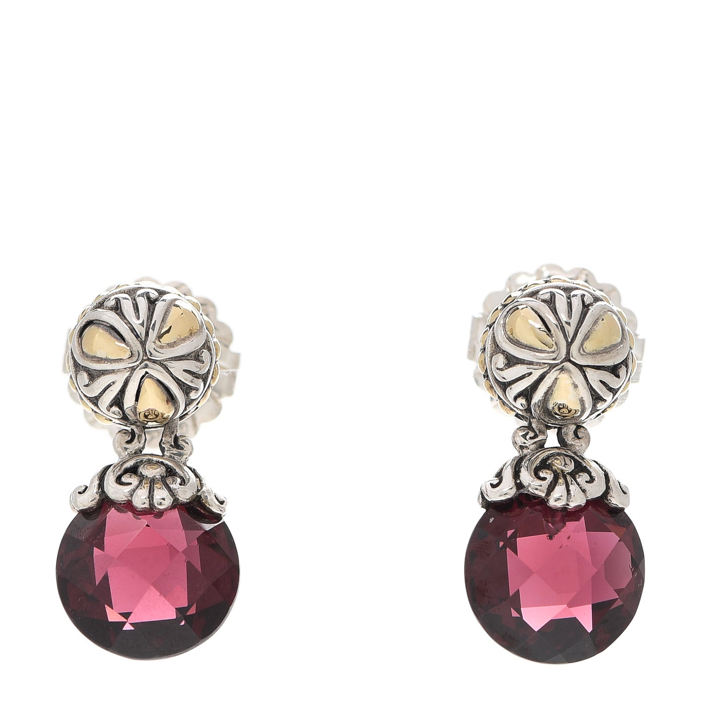 Sterling Silver 18K Yellow Gold Rhodolite Garnet Drop Earrings