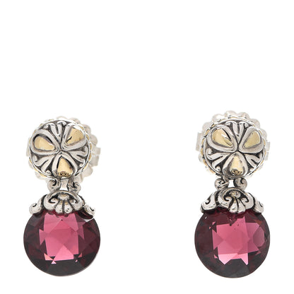 John Hardy Sterling Silver 18K Yellow Gold Rhodolite Garnet Drop Earrings 1 of 5