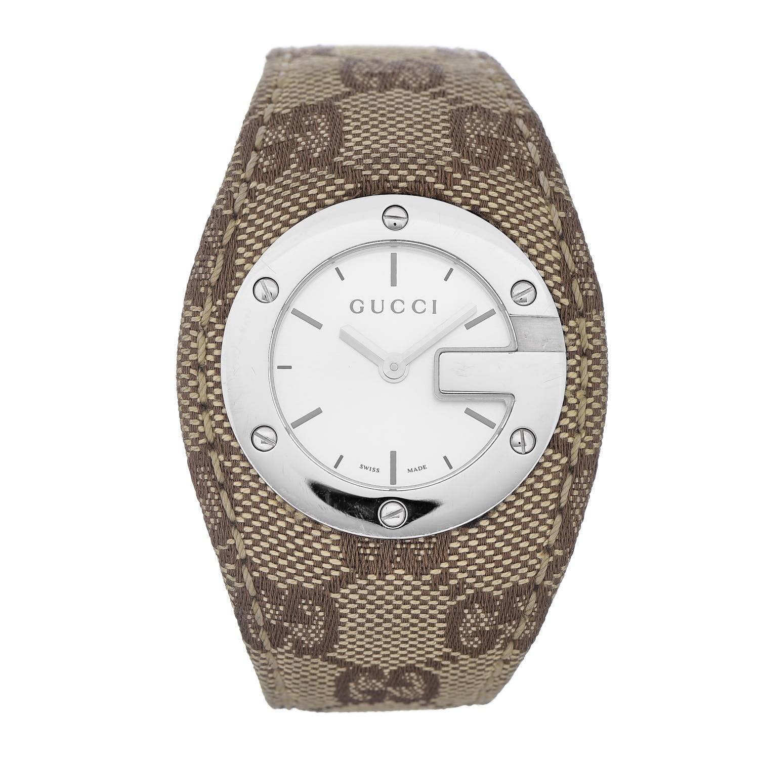 Gucci Stainless Steel Canvas 31mm 104 Monogram Quartz Watch Brown 1 of 5