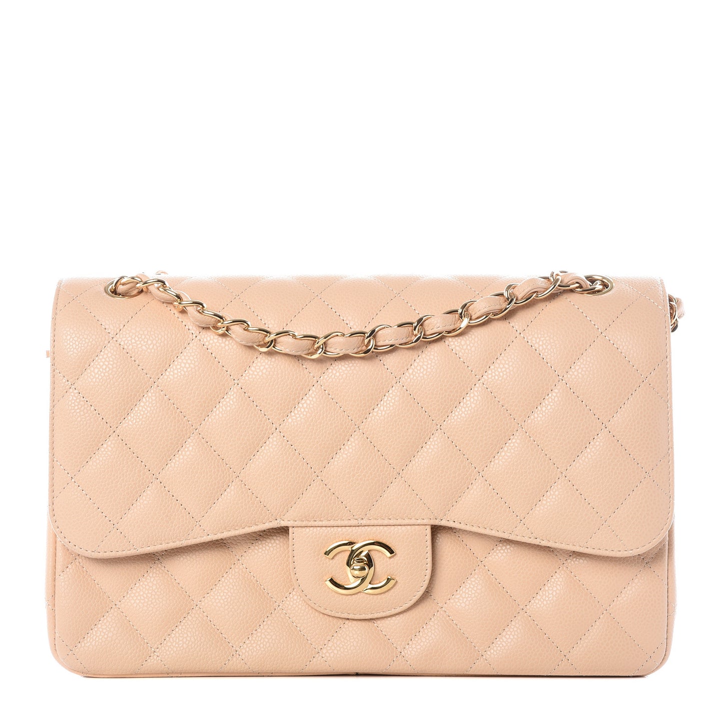 Caviar Quilted Jumbo Double Flap Beige Clair