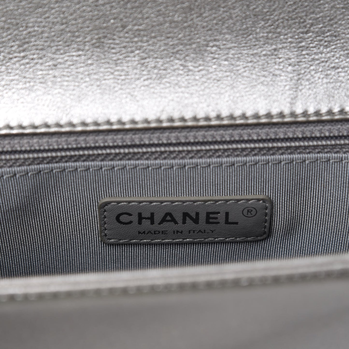 Metallic Calfskin Quilted Large Boy Flap Silver
