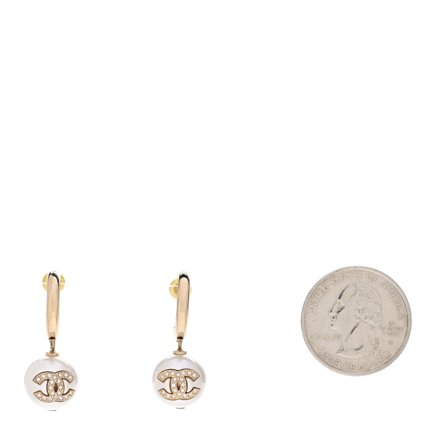 Pearl Crystal CC Drop Earrings Gold Pearly White
