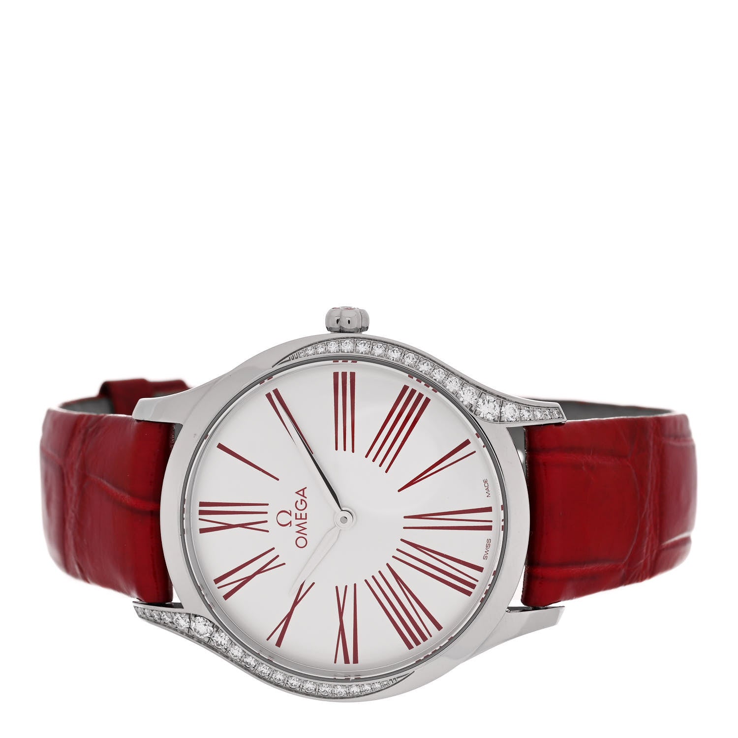 Omega Stainless Steel Alligator Diamond 36mm De Ville Tresor Quartz Watch Red 428.18.36.60.04.002 2 of 5