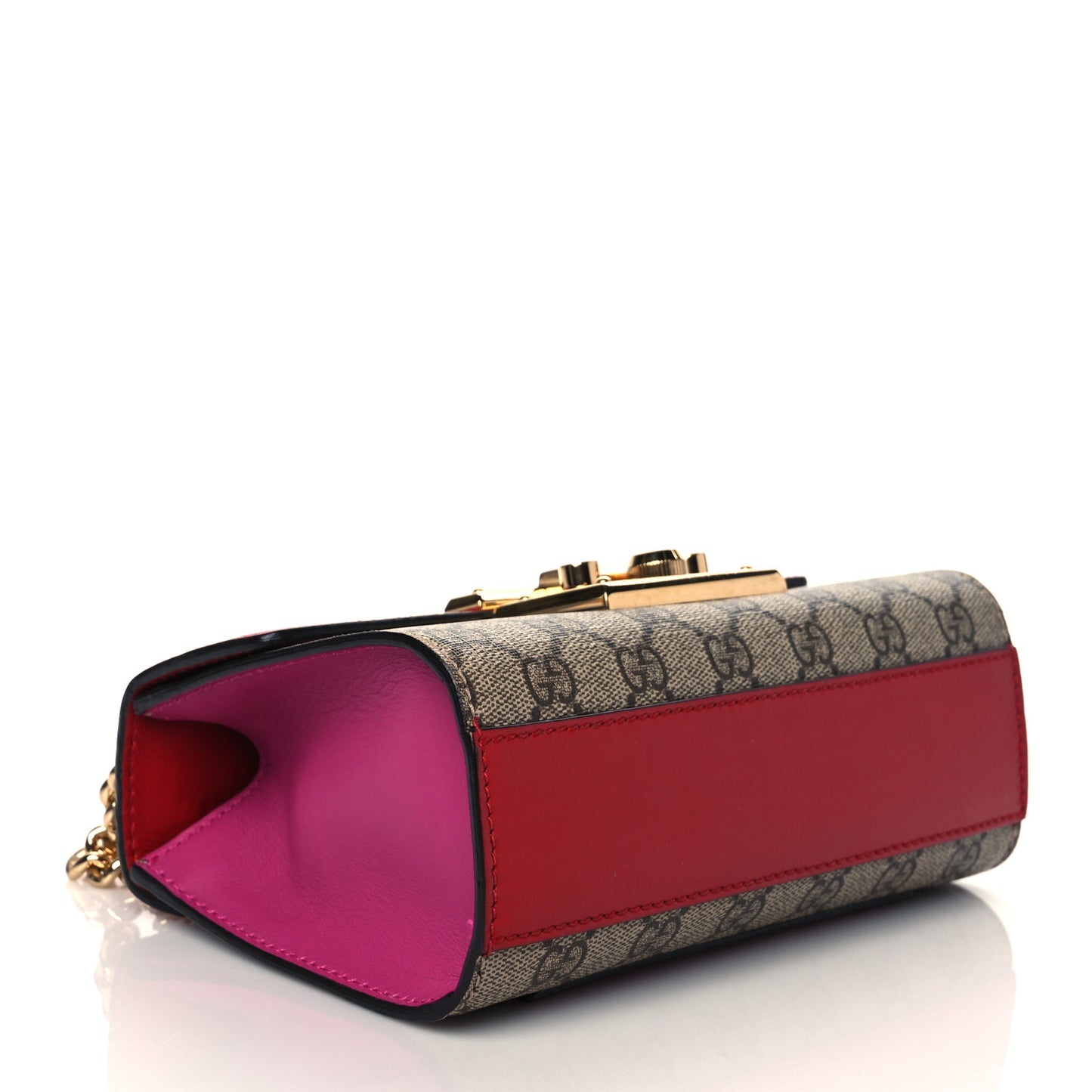 GG Supreme Monogram Calfskin Small Padlock Shoulder Bag Beige Hibiscus Red New Rosette