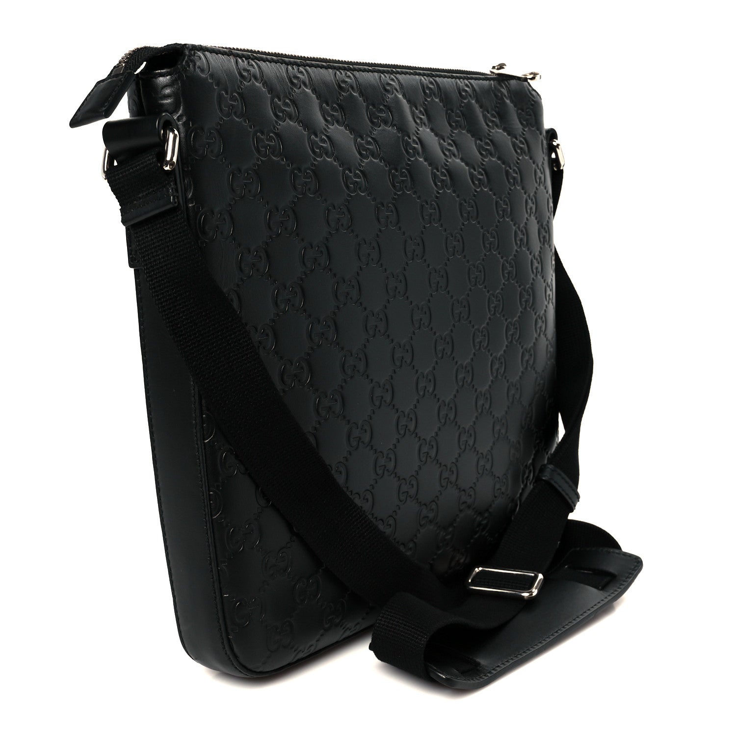 Gucci Guccissima Signature Medium Flat Messenger Bag Black 3 of 12