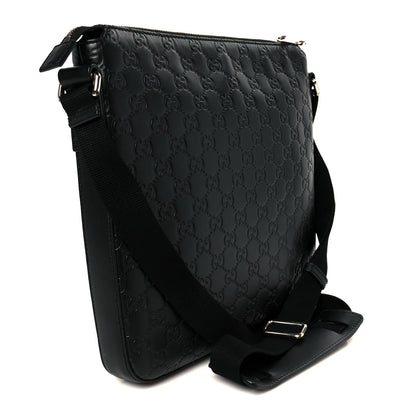 Gucci Guccissima Signature Medium Flat Messenger Bag Black 3 of 12