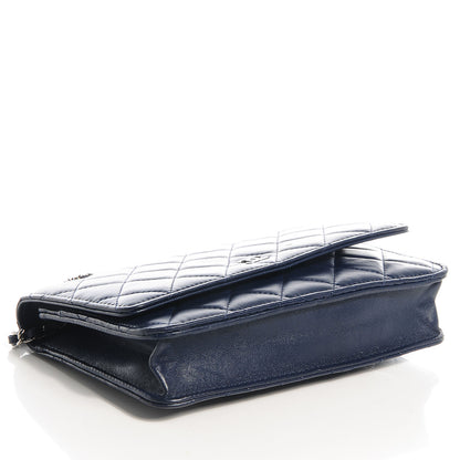 Chanel Lambskin Quilted Wallet On Chain WOC Blue 4 of 8