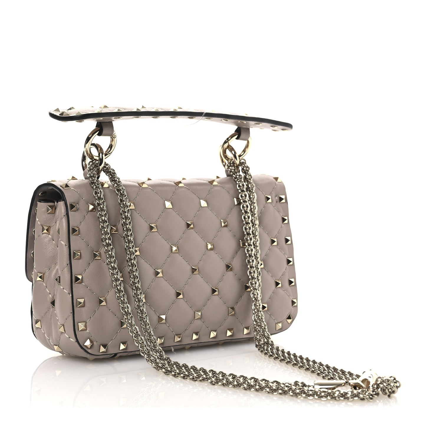 Lambskin Small Rockstud Spike Shoulder Bag Poudre