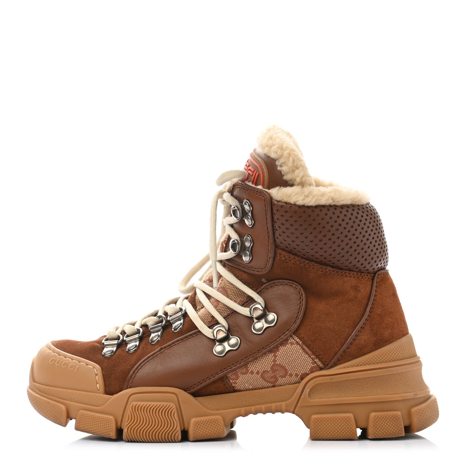 Gucci X SEGA Suede Shearling Calfskin GG Monogram Womens Flashtrek High-Top Sneakers 36 New Cuir Beige Ruggine 1 of 8