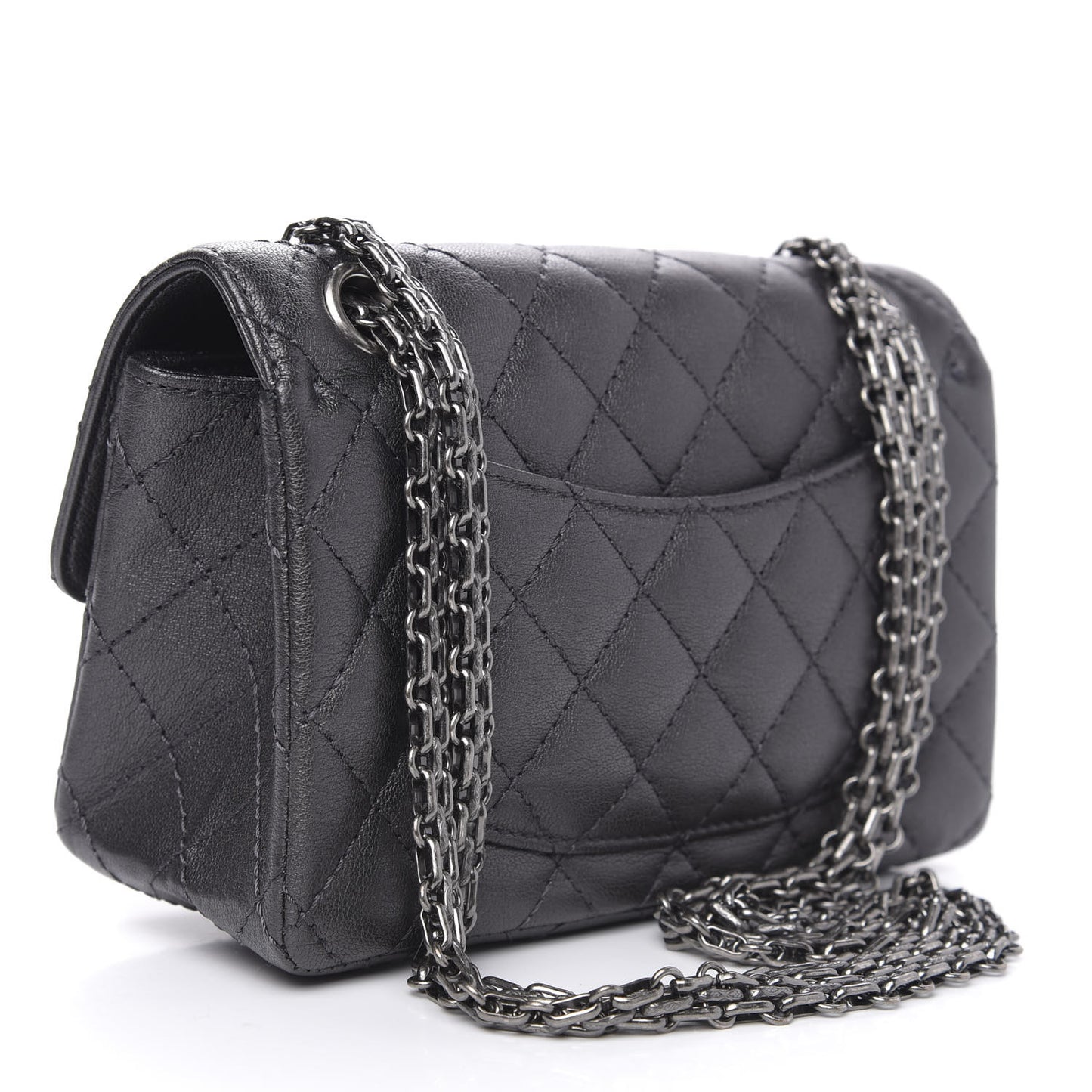 Aged Calfskin Quilted 2.55 Reissue Mini Flap Dark Silver