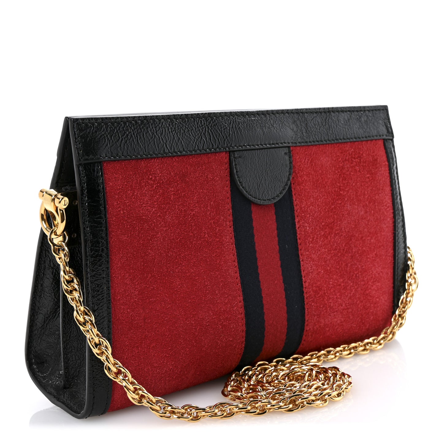 Suede Patent Web Medium Ophidia Chain Shoulder Bag Hibiscus Red Black