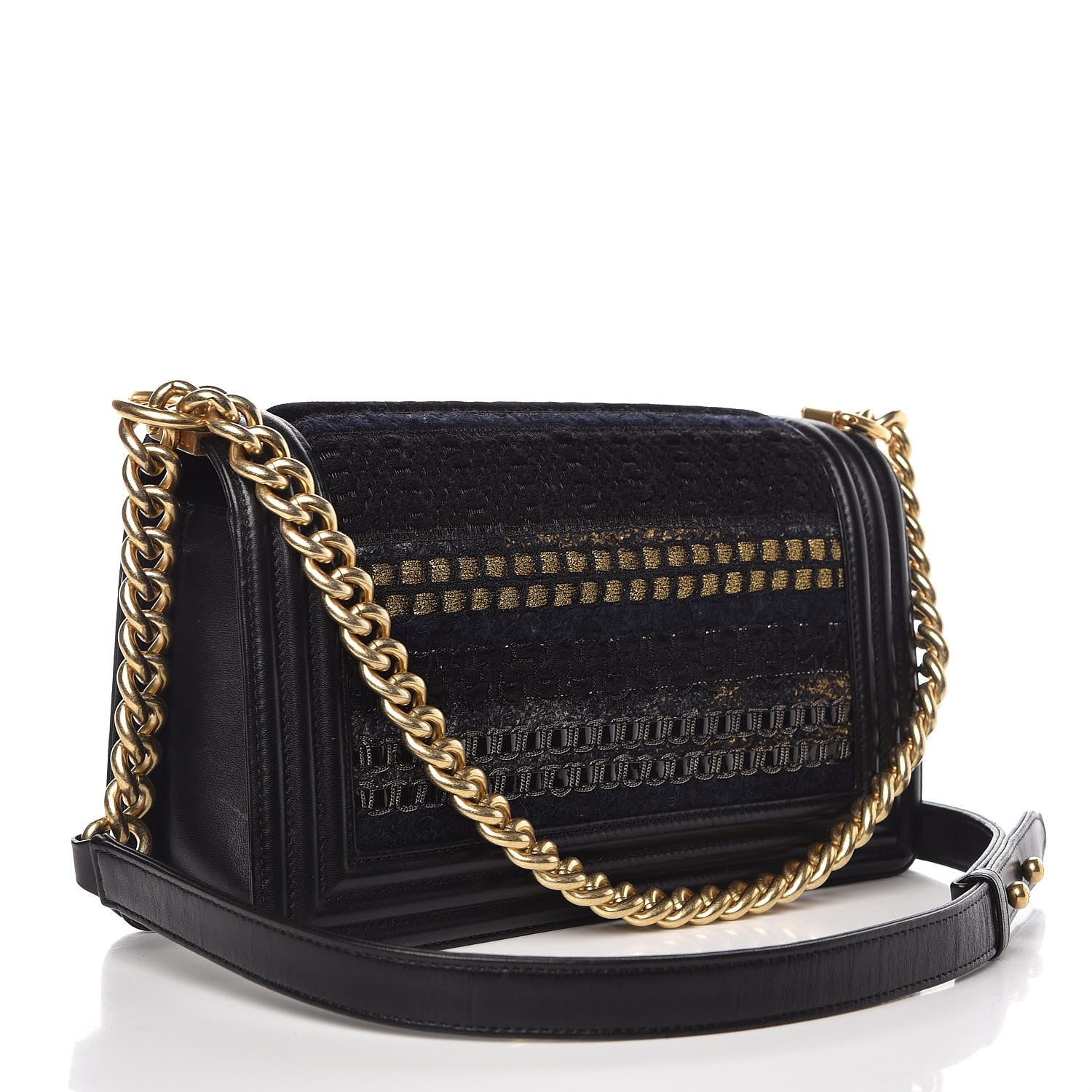 Chanel Lambskin Tweed Braided Medium Boy Flap Black 3 of 9