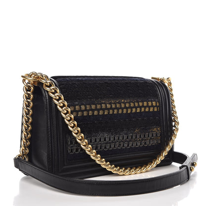 Chanel Lambskin Tweed Braided Medium Boy Flap Black 3 of 9