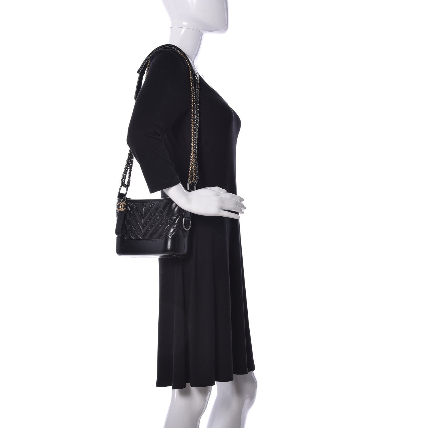 Chanel Aged Calfskin Chevron Quilted Small Gabrielle Hobo Black 2 of 9