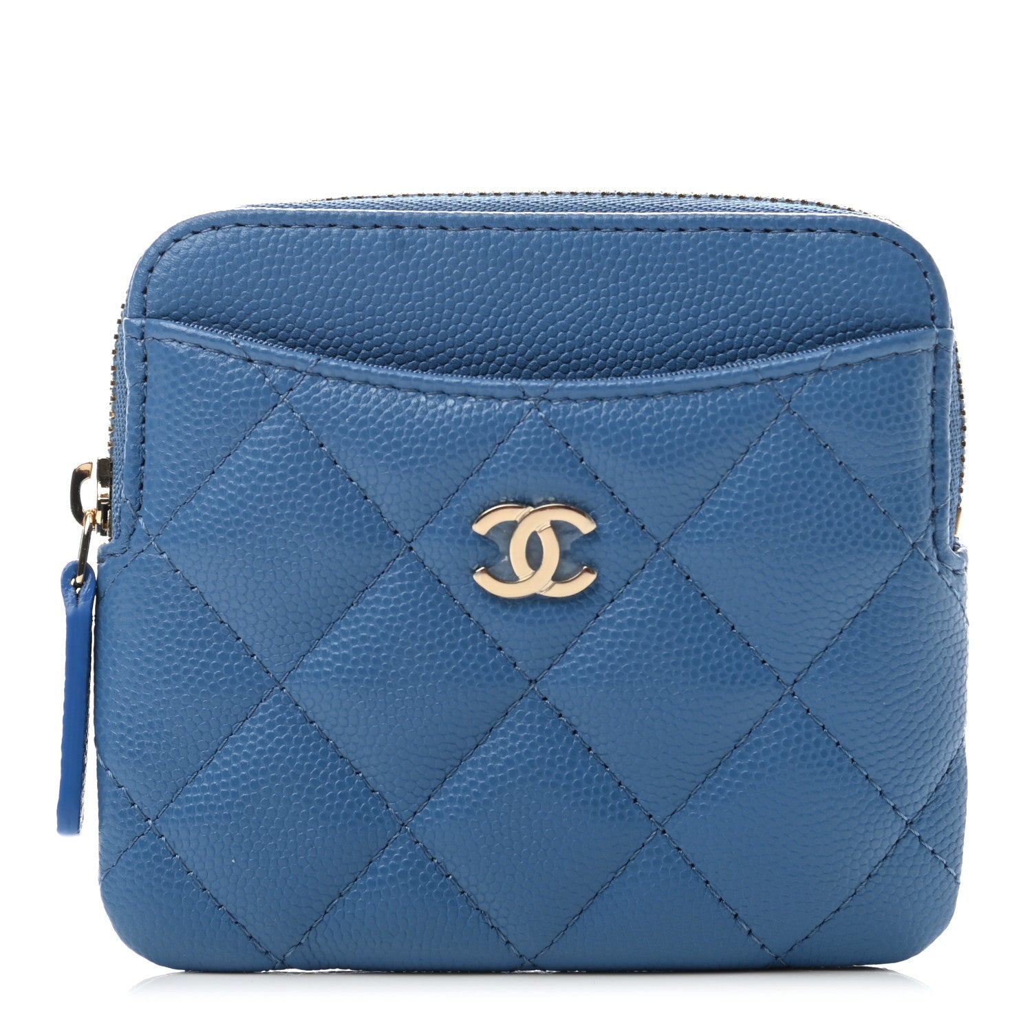 Chanel Caviar Quilted Zip Card Holder Wallet Blue 1 of 7