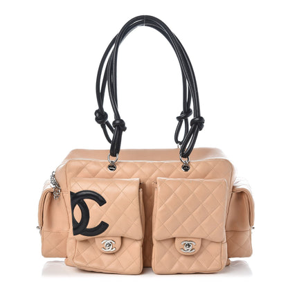 Chanel Calfskin Quilted Large Cambon Multipocket Reporter Beige Black 1 of 16