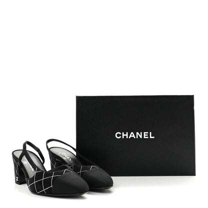 Chanel Suede Crystal Grosgrain Cap Toe CC Slingback Pumps 38 Black Silver 10 of 10