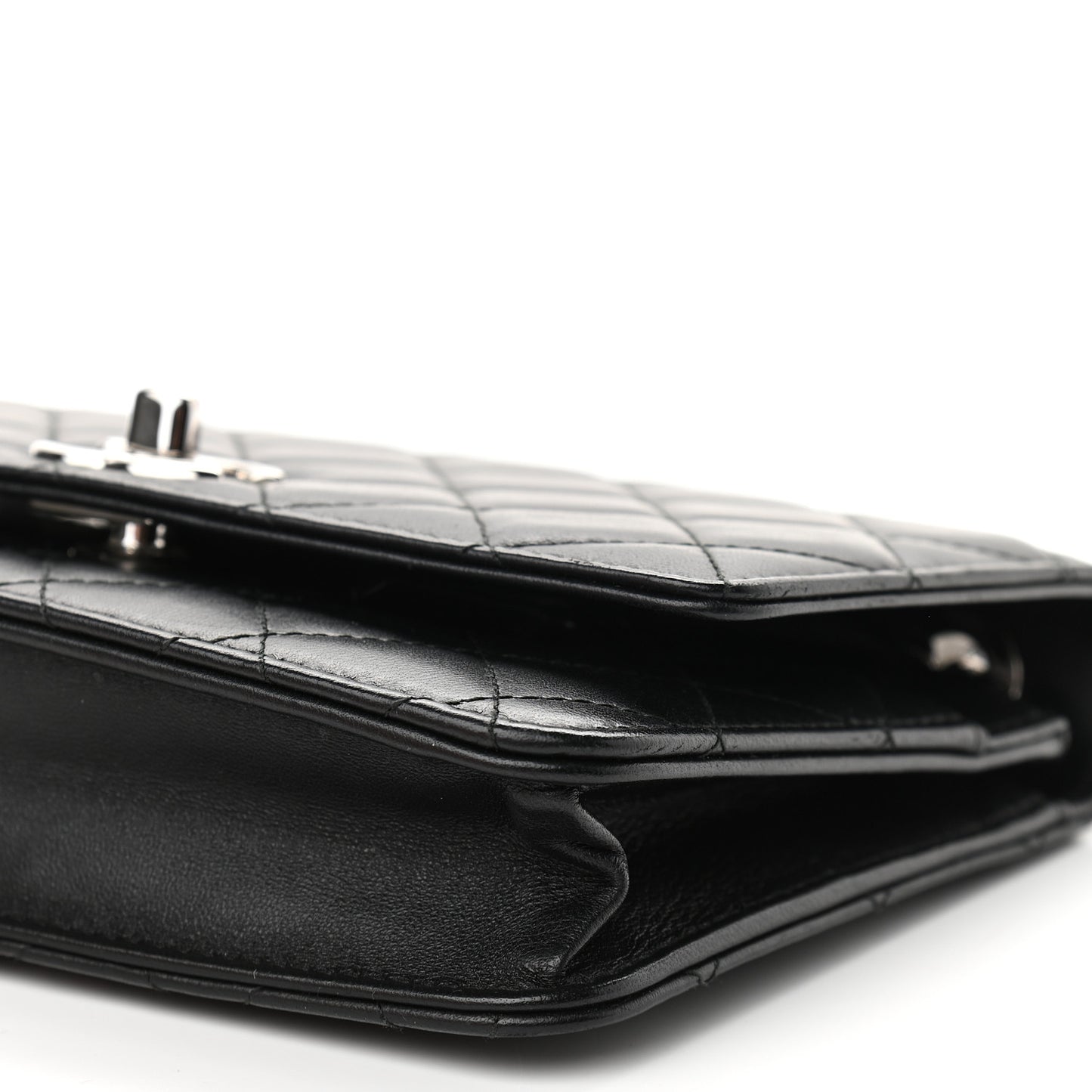 Lambskin Quilted Trendy CC Wallet On Chain WOC Black