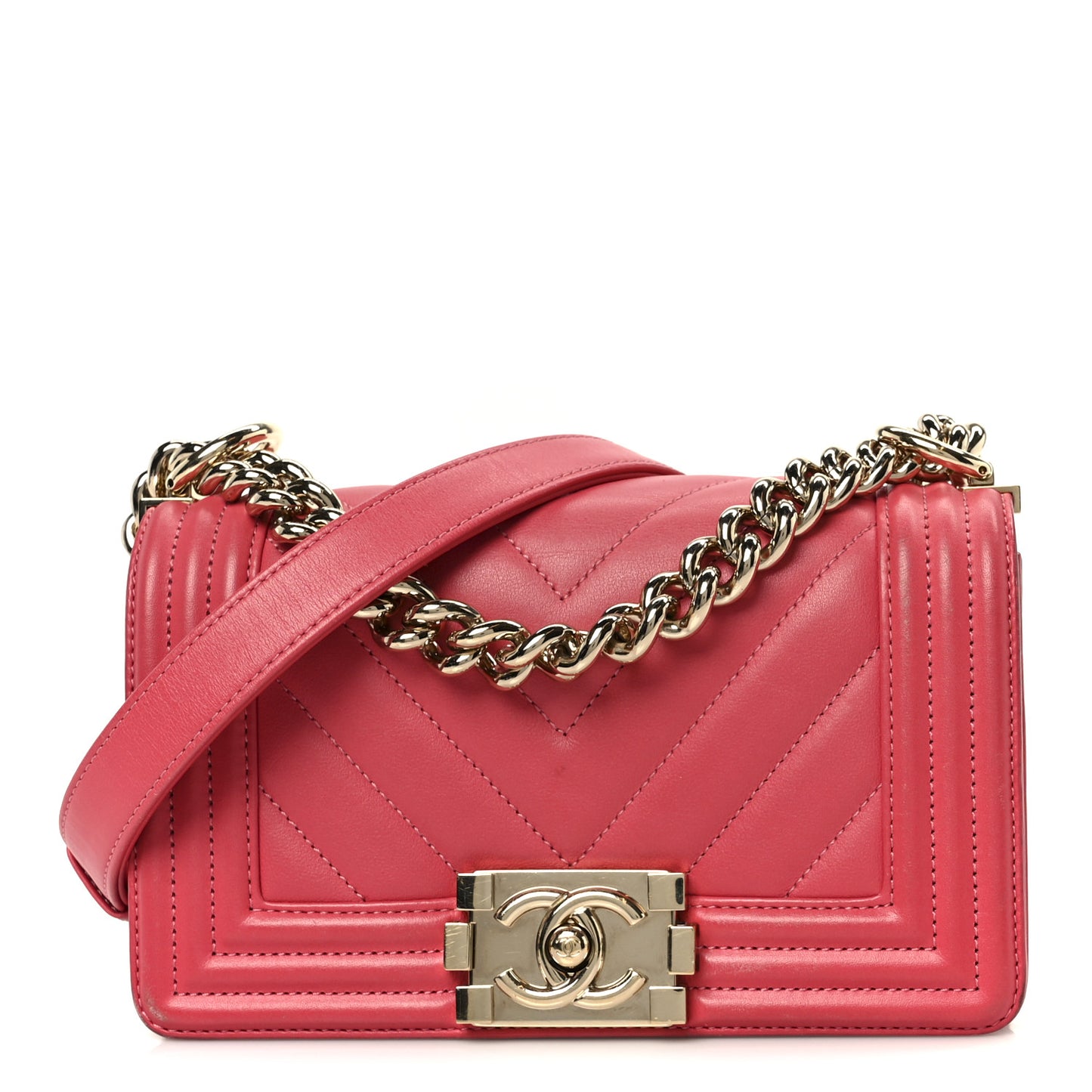 Lambskin Chevron Quilted Small Boy Flap Dark Pink