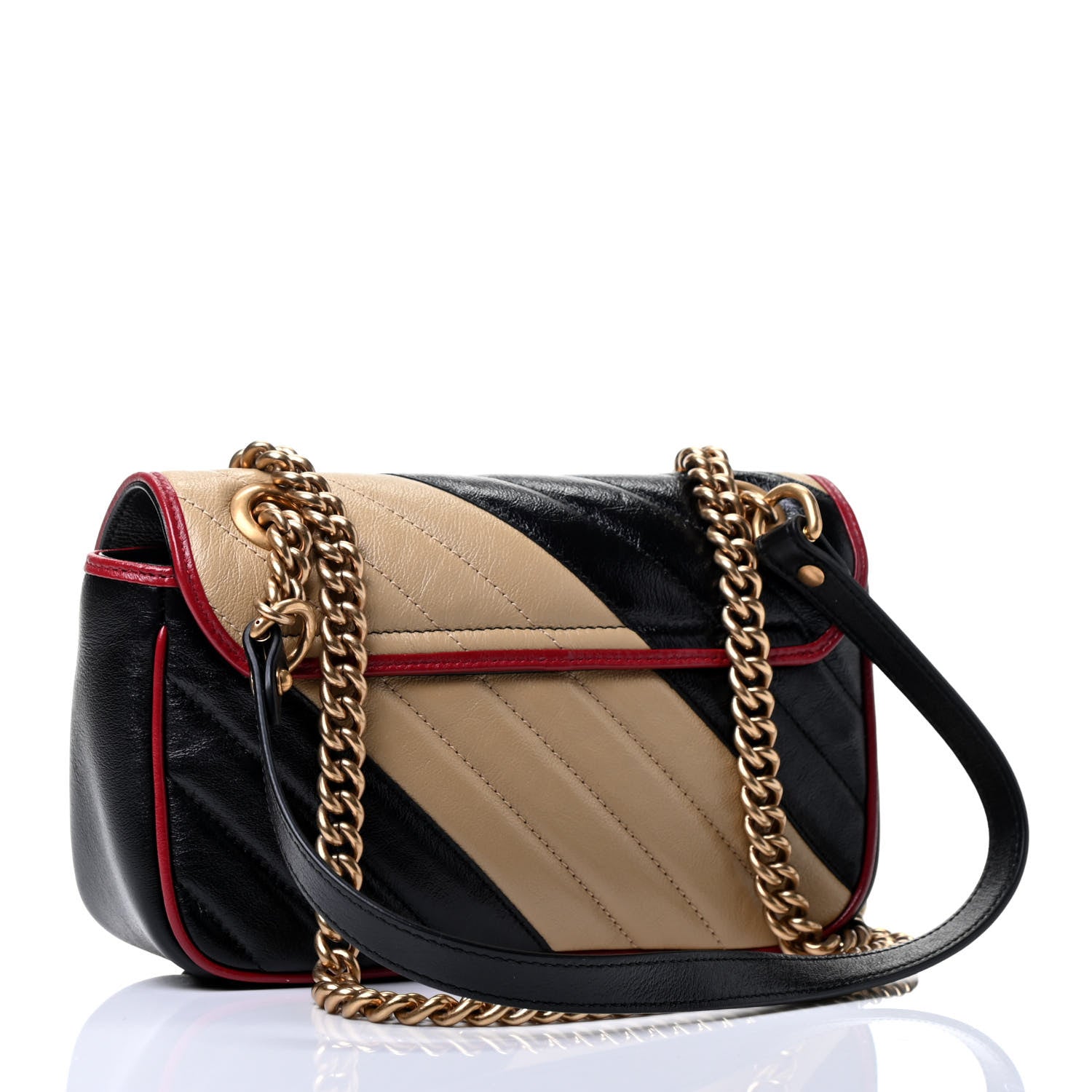 Gucci Azalea Calfskin Matelasse Diagonal Patchwork Mini Torchon GG Marmont Shoulder Bag Black Beige Romantic Cerise 2 of 4