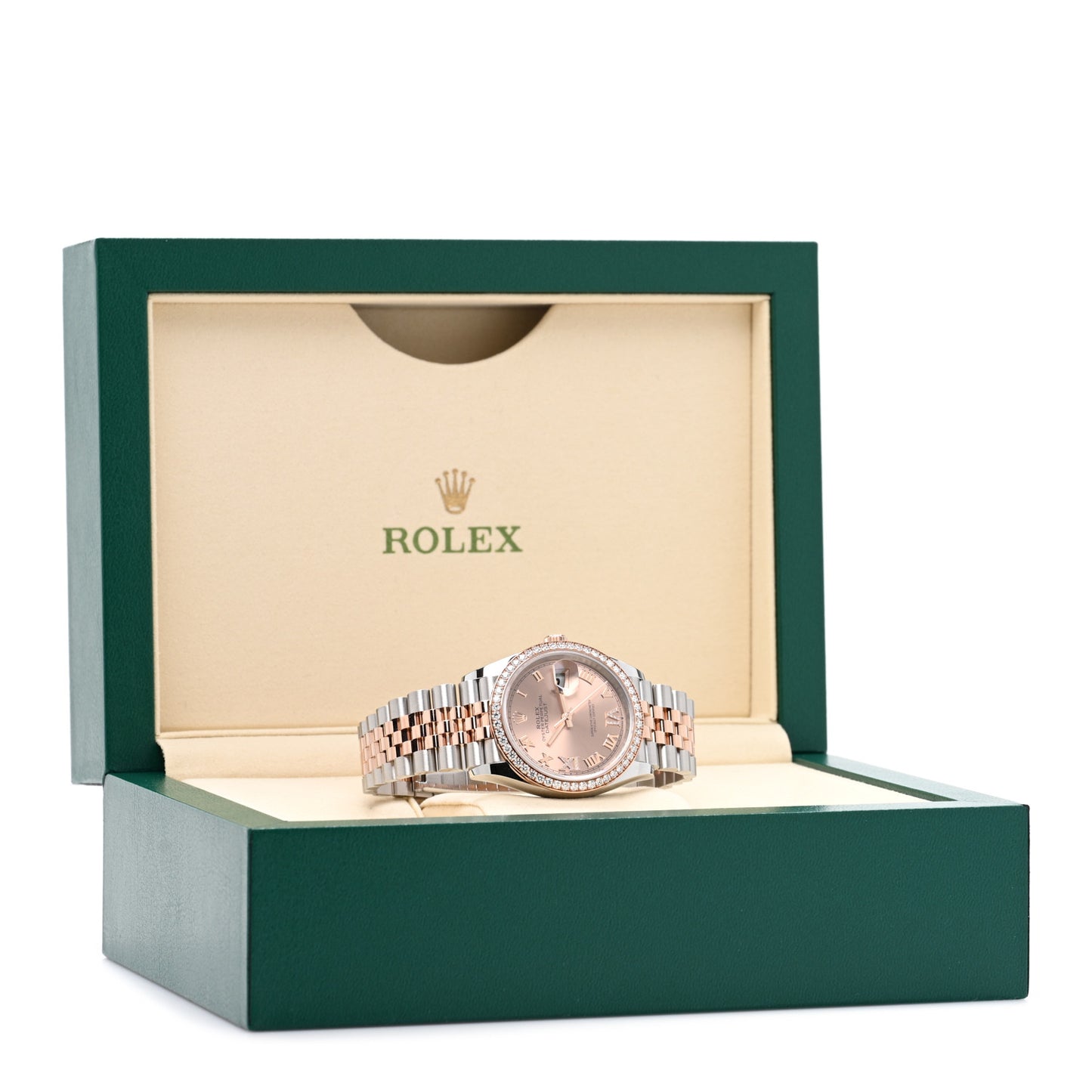Stainless Steel 18K Everose Gold Diamond Bezel  36mm Oyster Perpetual Datejust Watch Pink Roman 126281RBR