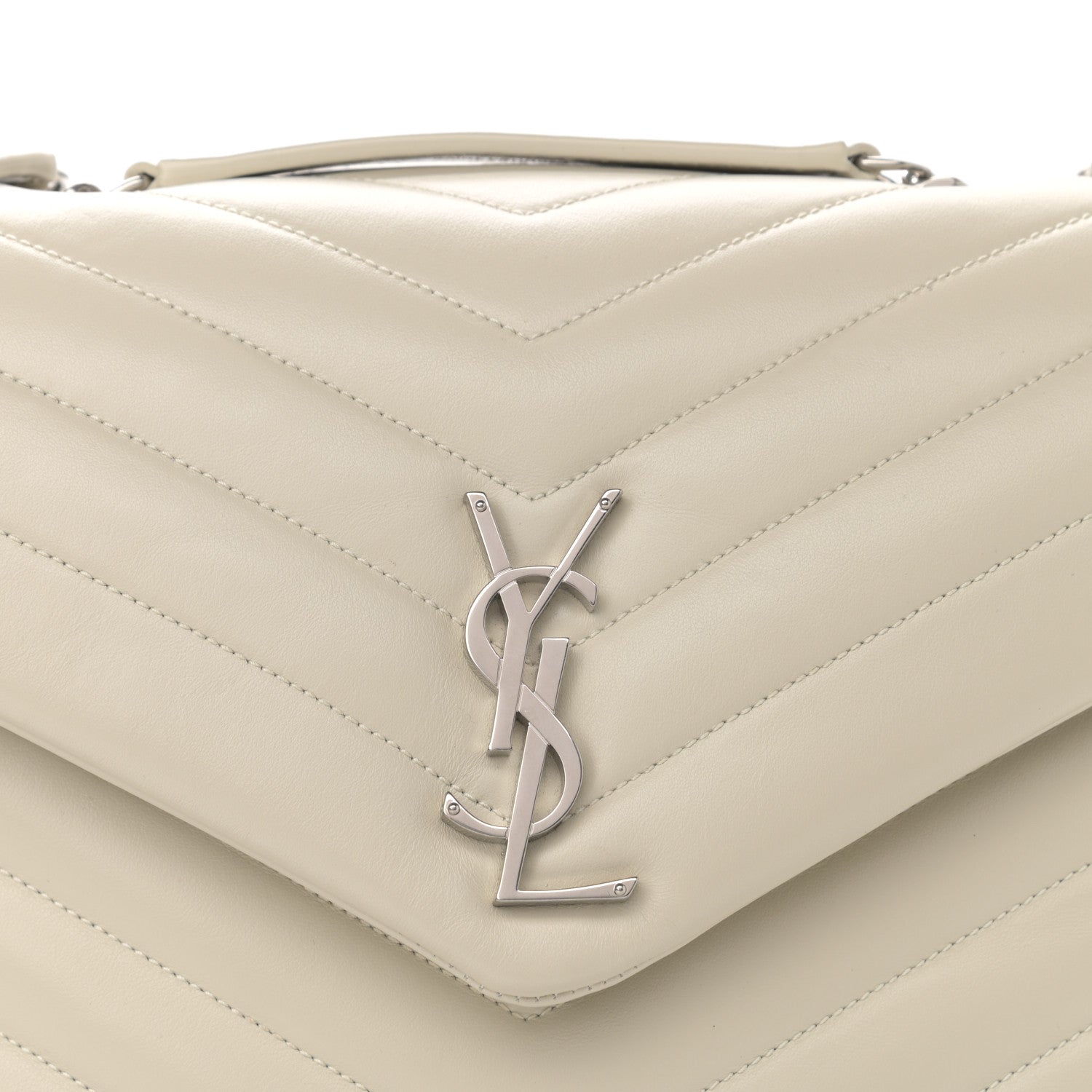 Saint Laurent Calfskin Y Quilted Monogram Medium Loulou Chain Satchel Crema Soft 9 of 11