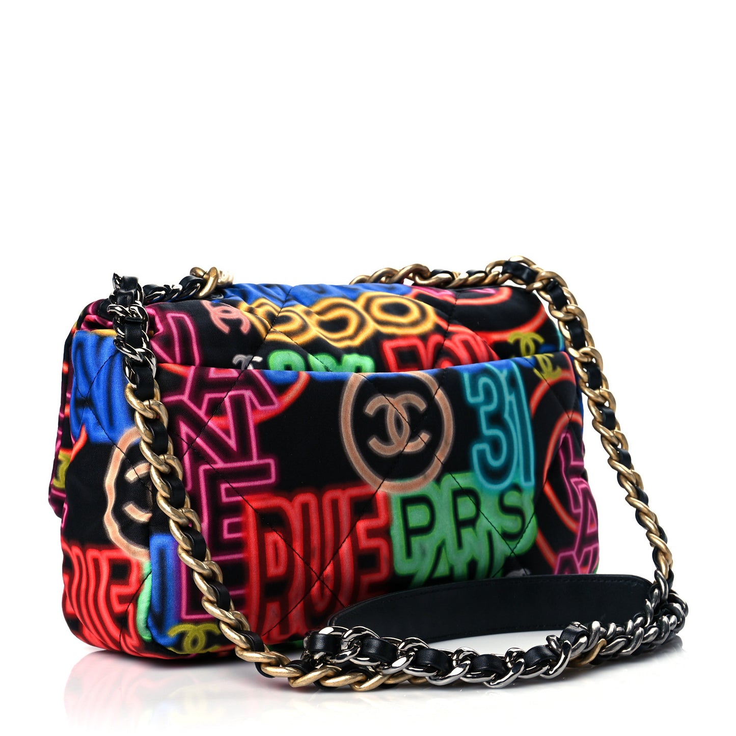 Fabric Printed Medium Chanel 19 Flap Black Multicolor