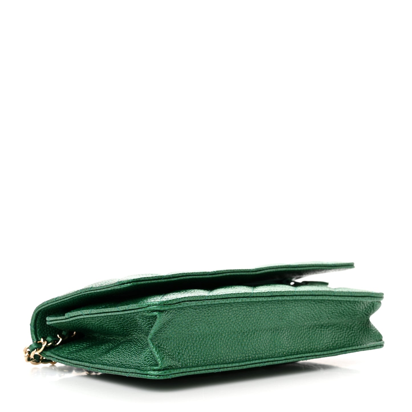Metallic Caviar Quilted Wallet On Chain WOC Green