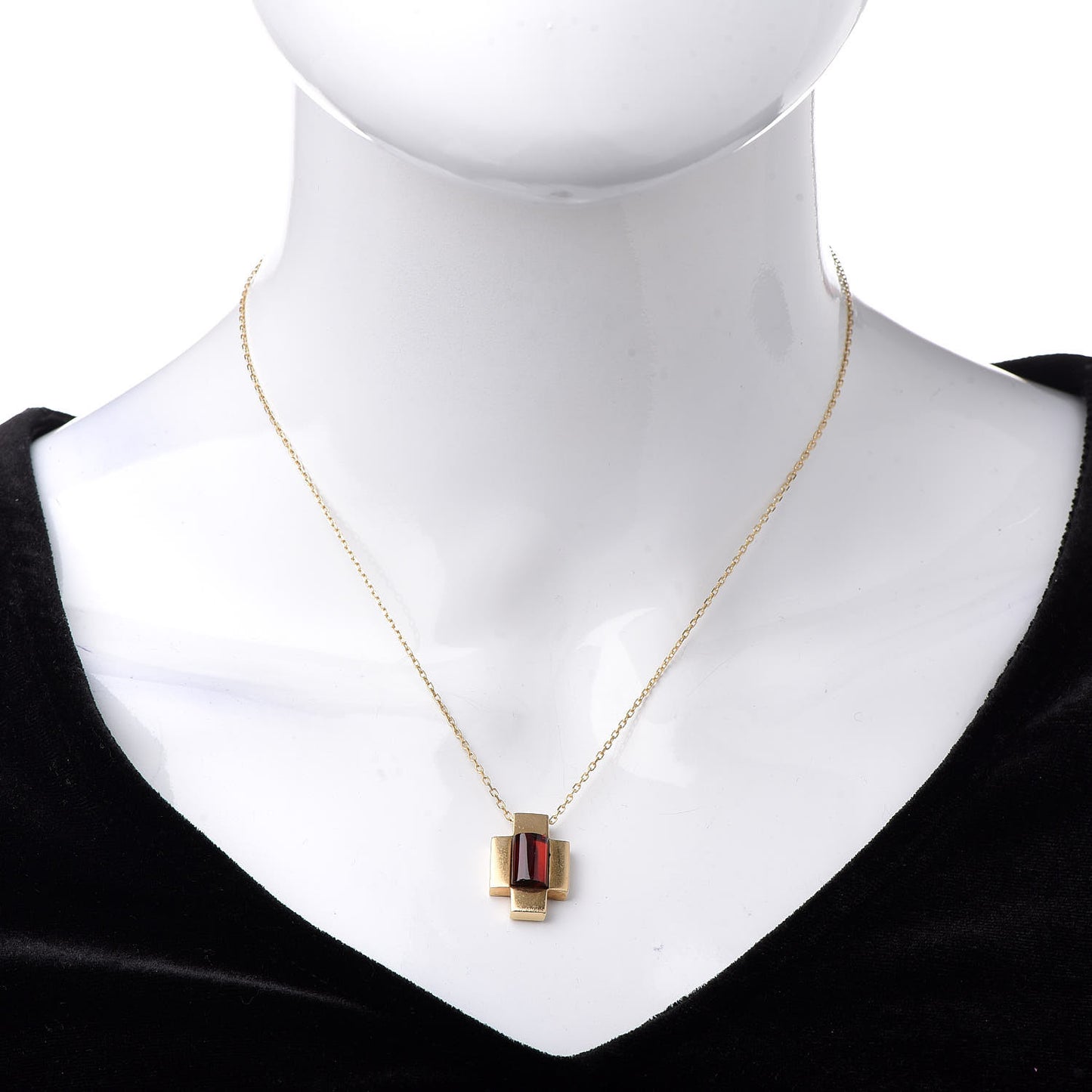 18K Yellow Gold Garnet Crucifix Pendant Necklace