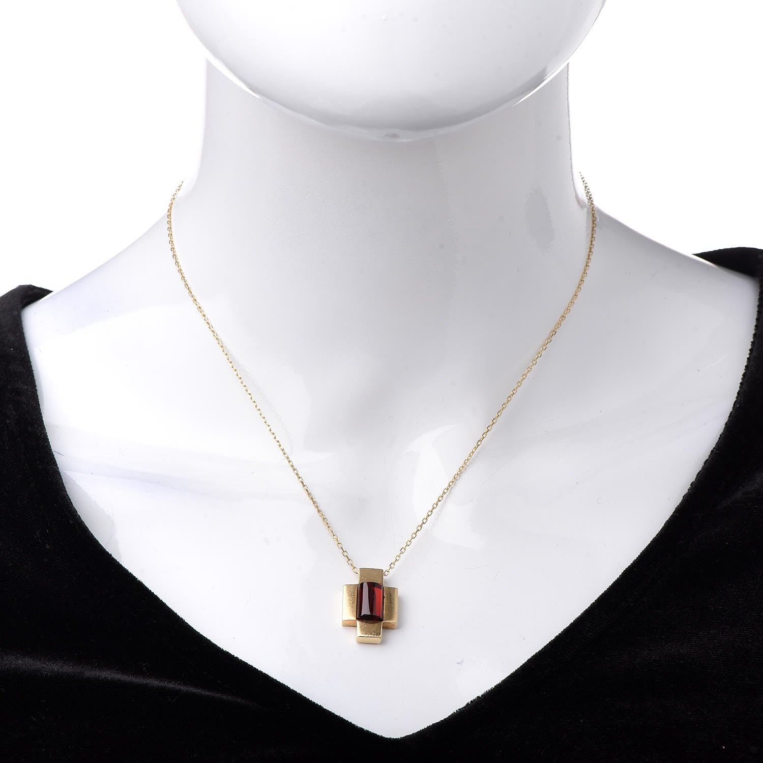 Gucci 18K Yellow Gold Garnet Crucifix Pendant Necklace 2 of 7