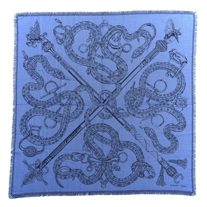 Hermes Cashmere Silk Caducee Rock Scarf 100 Cobalt Marine 1 of 3