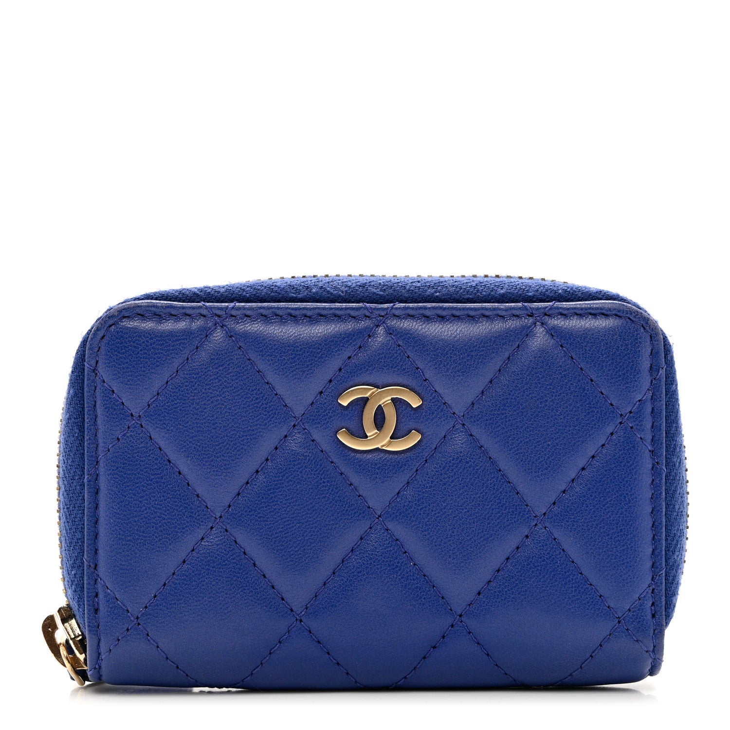 Chanel Lambskin Quilted Zip Coin Purse Blue 1 of 8