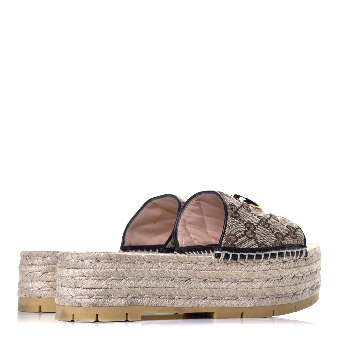 Monogram Matelasse Diagonal GG Marmont Platform Espadrille Slide Sandals 40.5 Beige Ebony Black