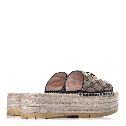 Gucci Monogram Matelasse Diagonal GG Marmont Platform Espadrille Slide Sandals 40.5 Beige Ebony Black 4 of 8
