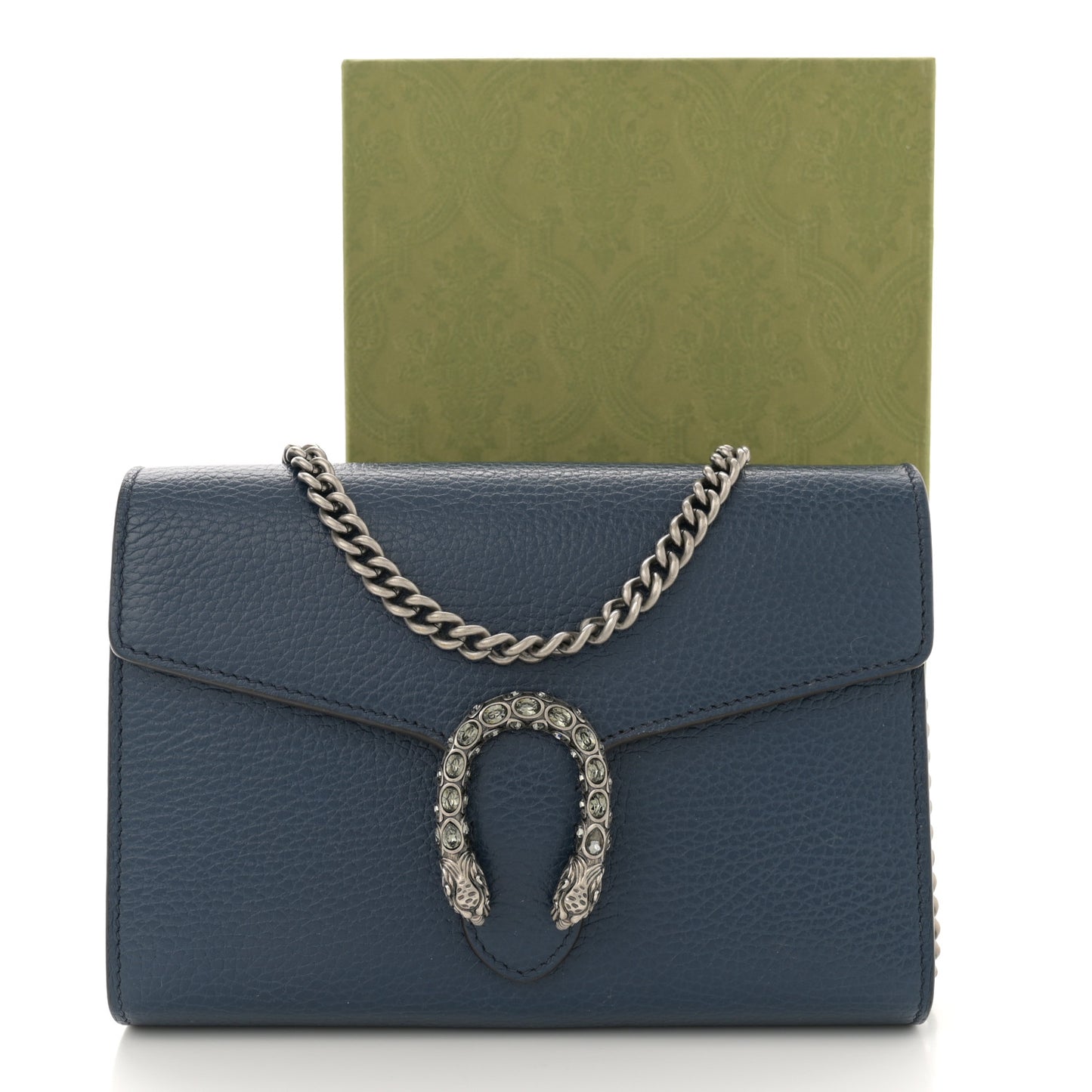 Dollar Calfskin Crystal Mini Dionysus Chain Wallet Blue Agata Black Diamond