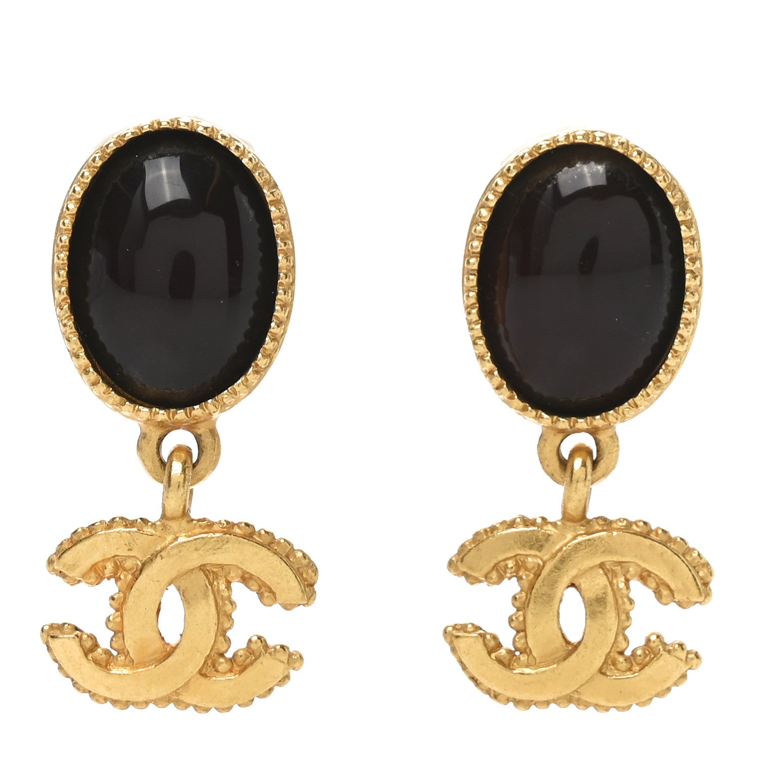 Chanel Metal Resin CC Drop Earrings Gold Red 1 of 4