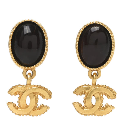 Chanel Metal Resin CC Drop Earrings Gold Red 1 of 4