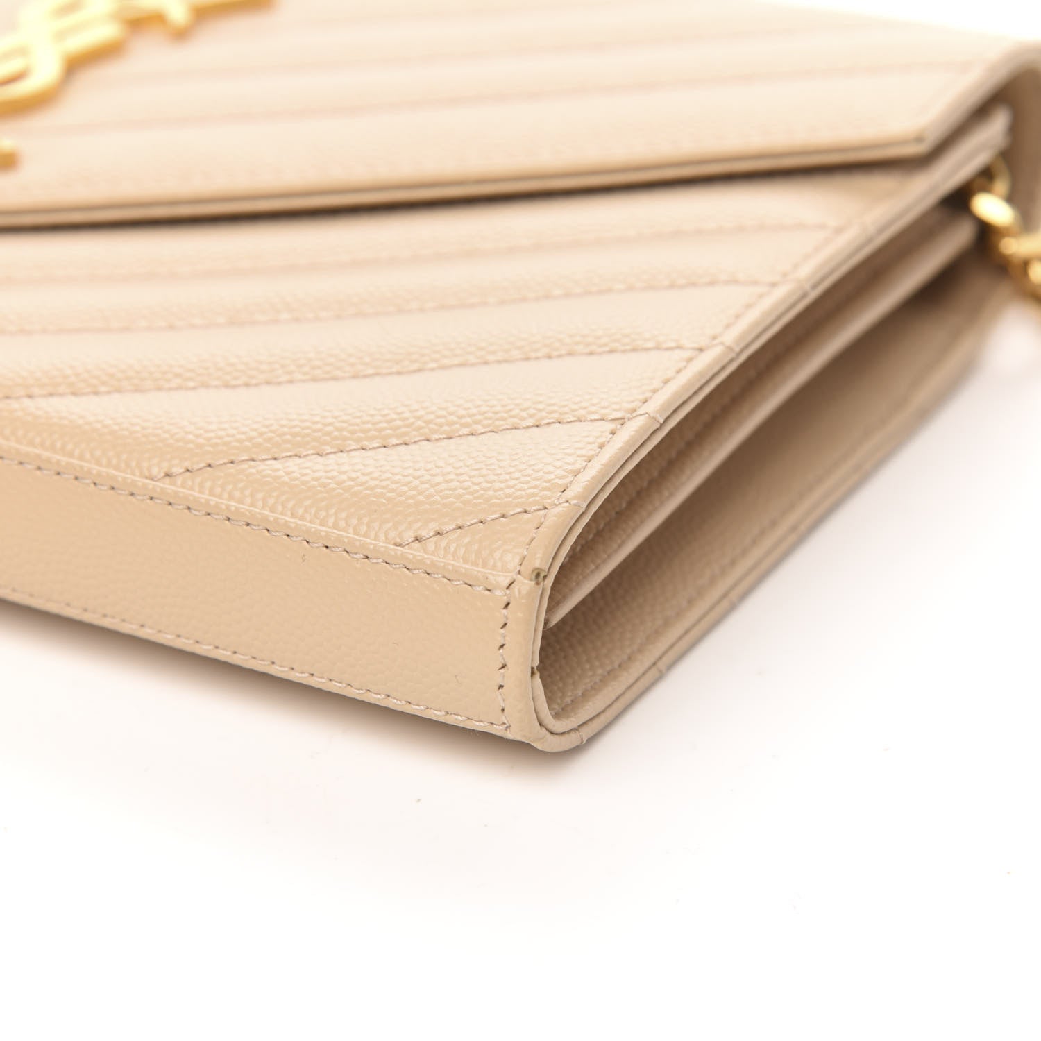 Saint Laurent Grain De Poudre Matelasse Chevron Monogram Chain Wallet Nude Powder 9 of 9