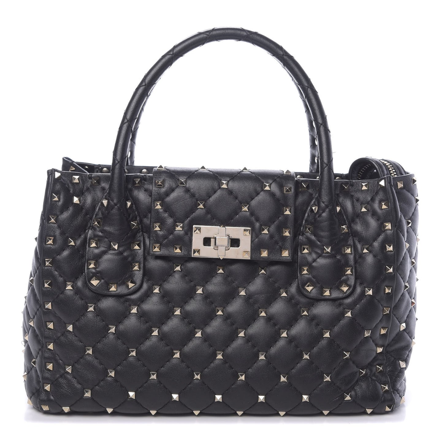 Nappa Rockstud Spike Double Handle Tote Black