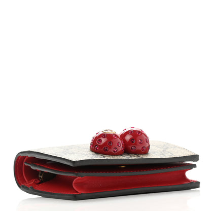 Gucci GG Supreme Monogram Cherry Embellished Card Case Wallet Hibiscus Red 4 of 7