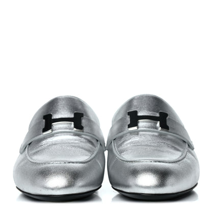 Hermes Metallic Nappa Trocadero Mule 37.5 Gris Argento 2 of 16