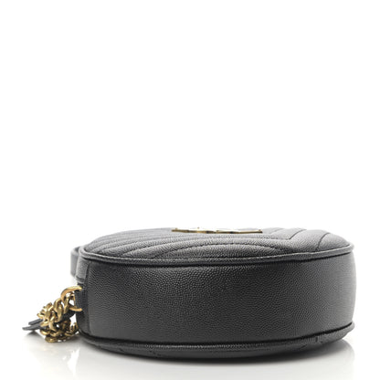 Saint Laurent Grain De Poudre Matelasse Chevron Quilted Round Vinyle Camera Bag Black 3 of 11
