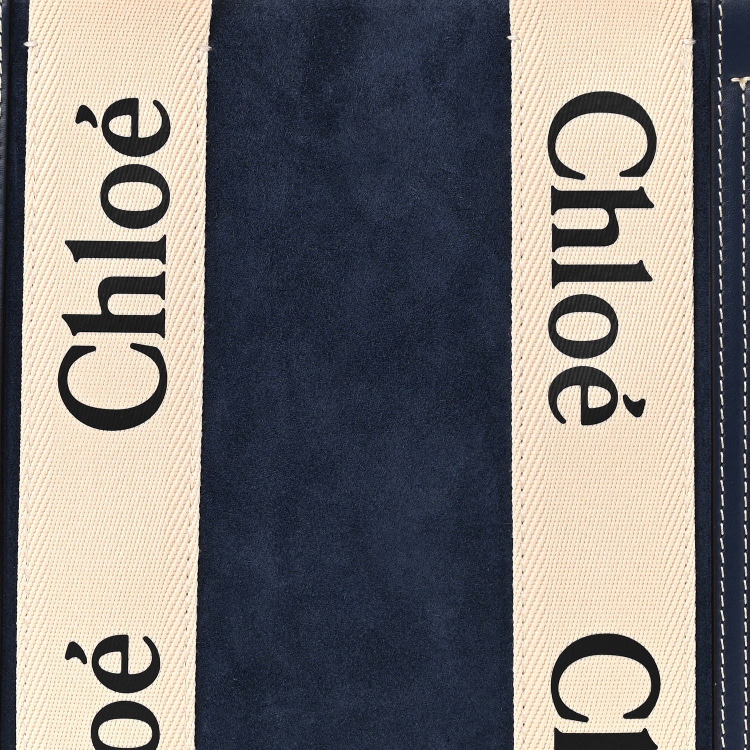 Chloe Suede Calfskin Medium Woody Ribbon Tote Navy 7 of 9
