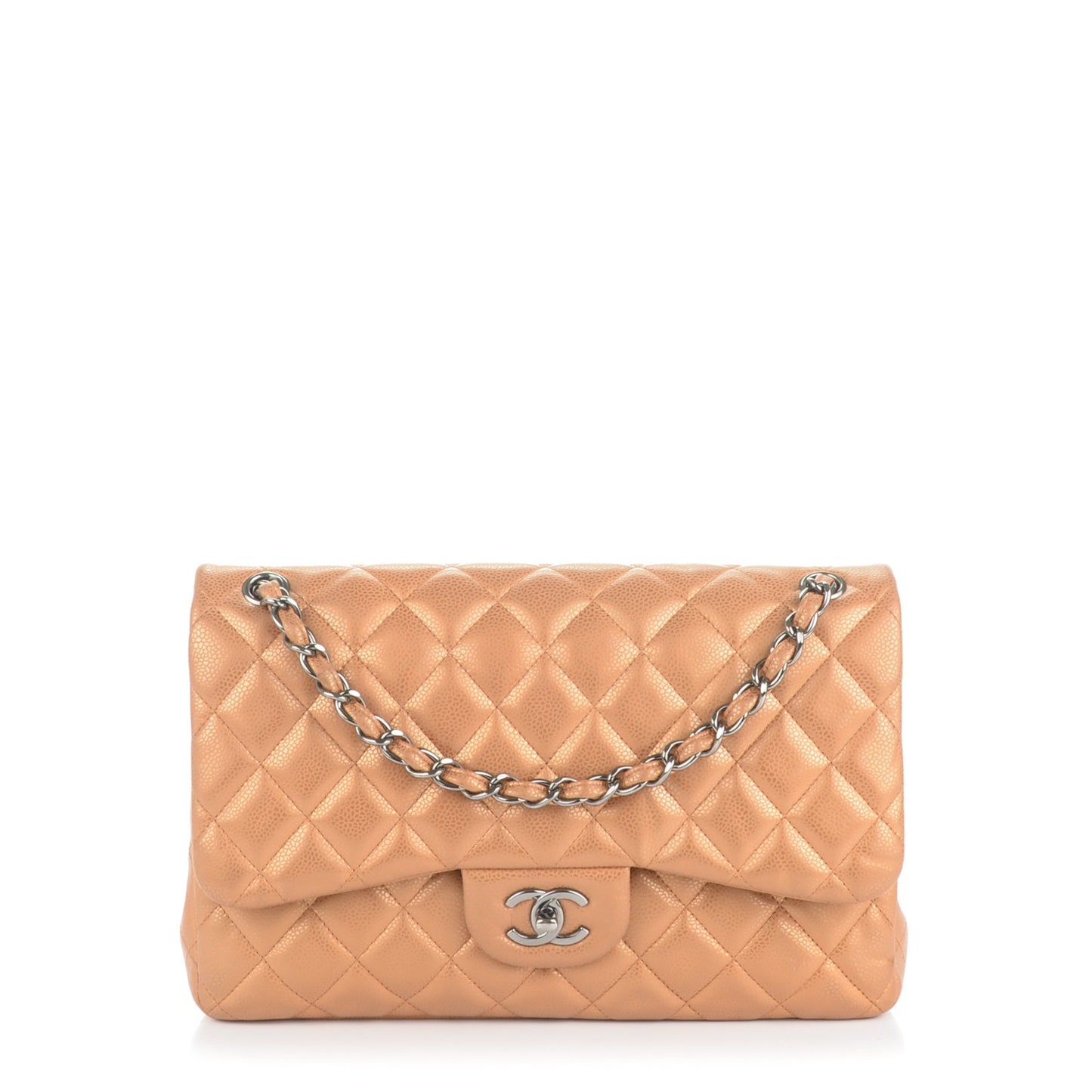 Metallic Caviar Quilted Jumbo Double Flap Copper