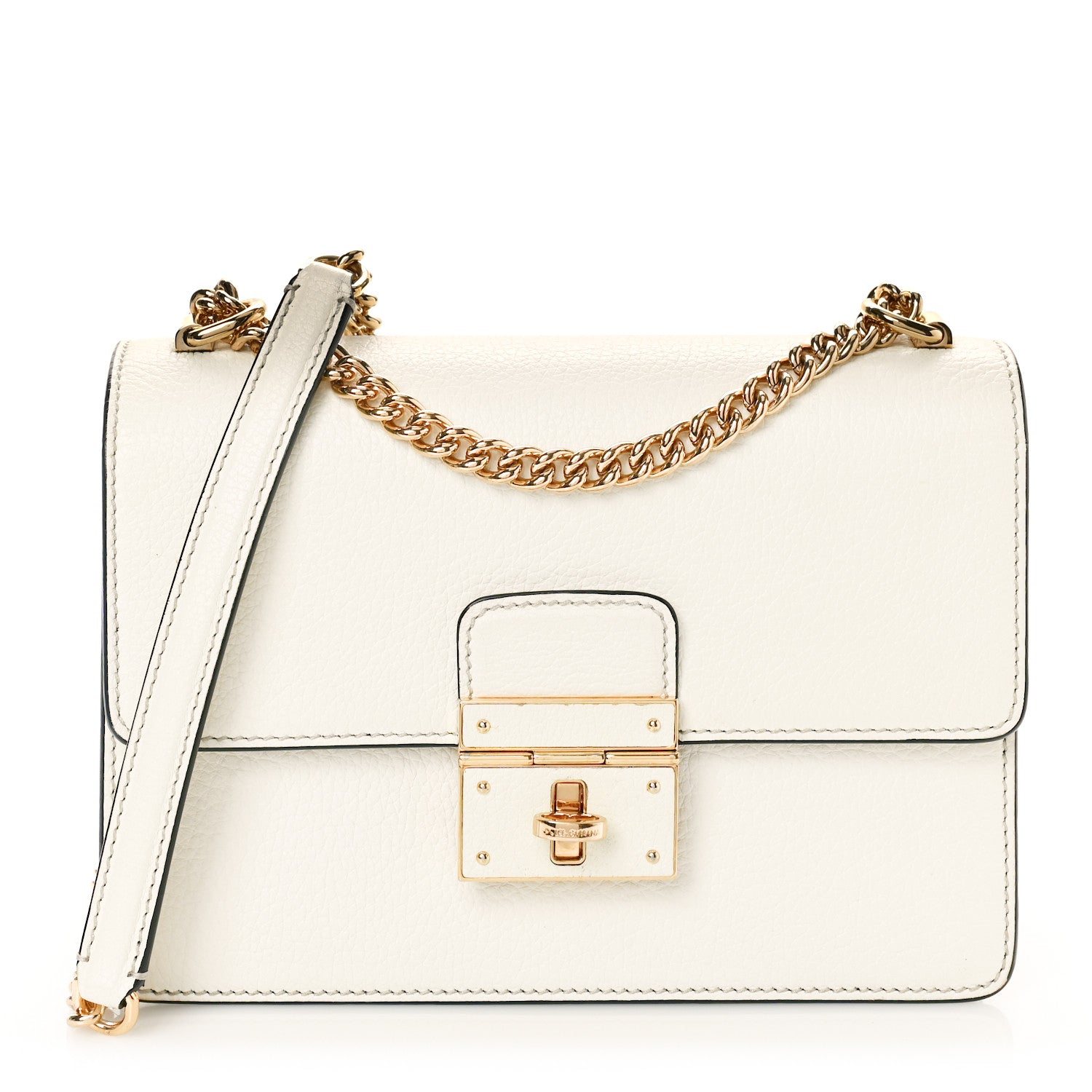 Dolce & Gabbana Grained Calfskin Rosalia Shoulder Bag White 1 of 8