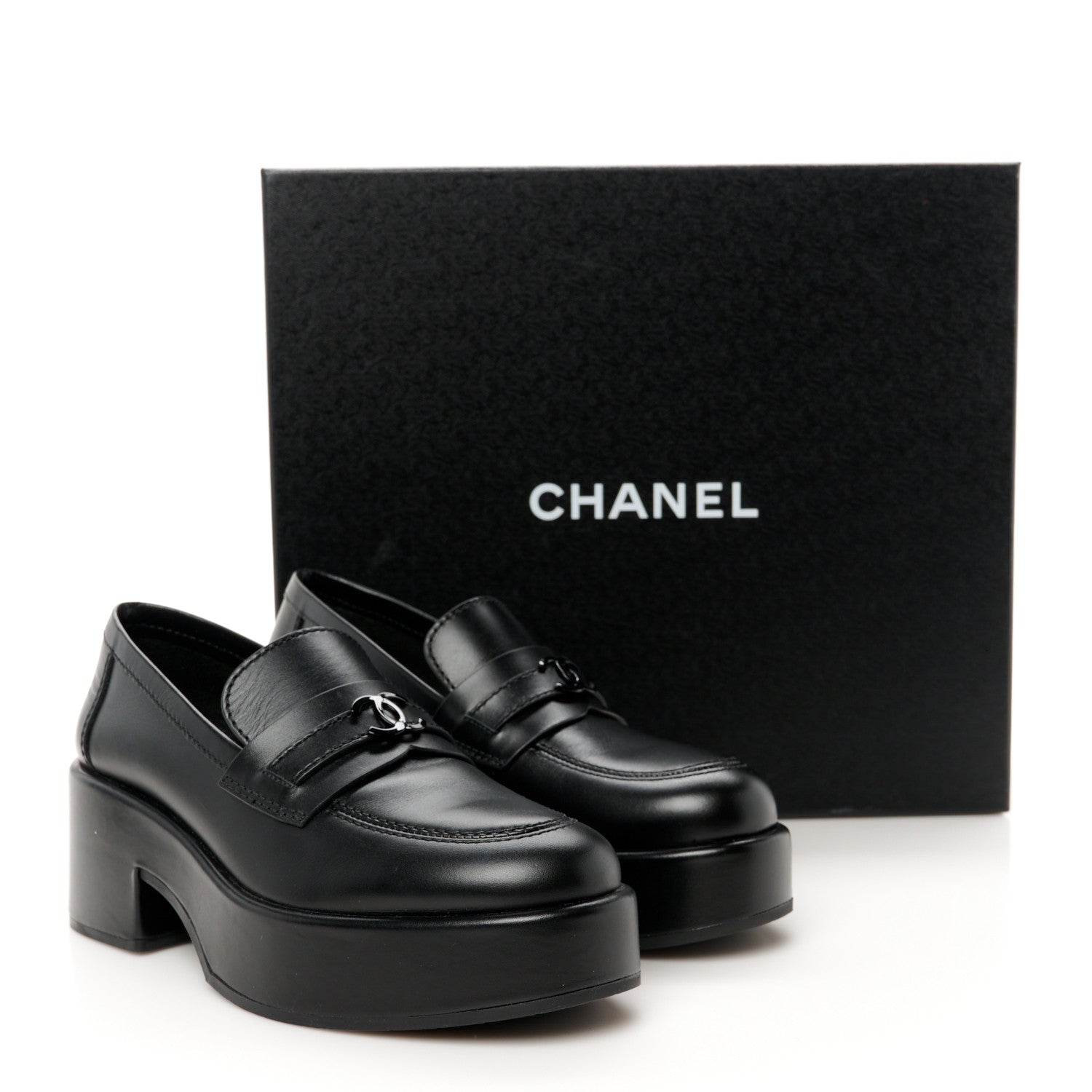 Chanel Calfskin CC Platform Loafers 36.5 Black 11 of 11