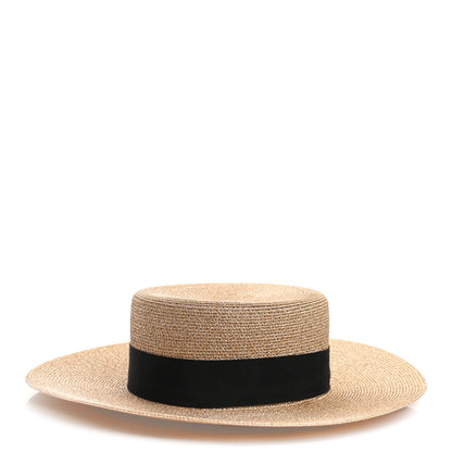 Gucci Glittered Straw Grosgrain Wide Brim Hat S Gold Black 1 of 12