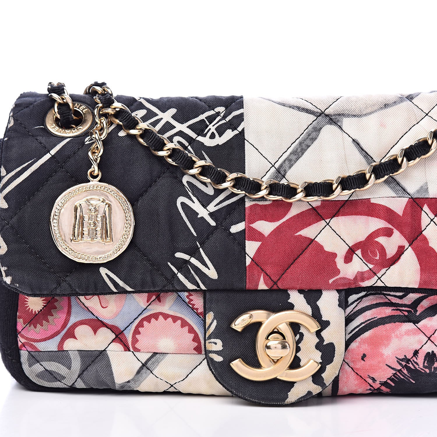 Chanel Fabric Quilted Patchwork Mini Rectangular Flap Red Black White 16 of 16